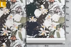 Carta da Parati fiori bianchi e righe natura design moderno.