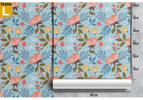 Pink flowers nature vintage wallpaper on a blue background. 2