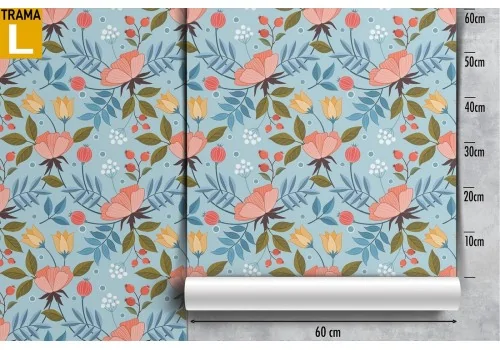 Pink flowers nature vintage wallpaper on a blue background. 2