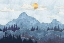Carta da Parati Design e Stili Flora e Fauna Paesaggi e Natura Alberi Luxury Montagna Stilizzata