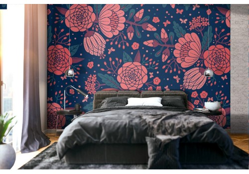 Red flowers nature pattern modern wallpaper.