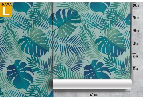Tropical leaves wallpaper in aqua green pattern. 2