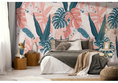 Tropical leaves wallpaper modern pattern design.