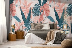 Tropical leaves wallpaper modern pattern design.