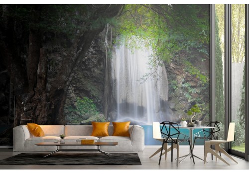 Tropical oasis waterfall landscape wallpaper 2