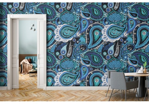 Blue vintage pattern wallpaper decoration.