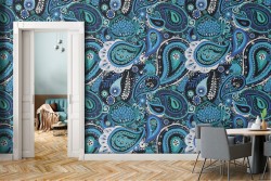 Blue vintage pattern wallpaper decoration.