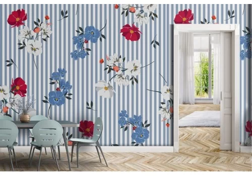 Carta da Parati fiori vintage natura raffinata righe nero.