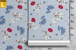 Refined vintage nature flower wallpaper with black stripes.