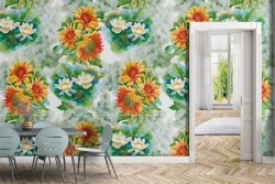 Orange flowers vintage nature pattern wallpaper.