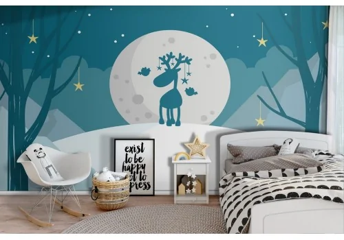 Children's wallpaper reindeer stylized landscape