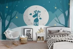 Carta da Parati bambini renna paesaggio stilizzato