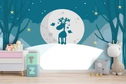 Children's Wallpaper Reindeer Stylized Landscape