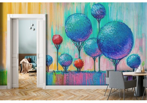 Abstract painted wallpaper trees