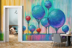 Carta da Parati dipinto astratto alberi