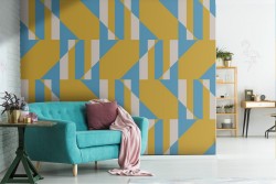 Abstract wallpaper decoration with yellow stripes.