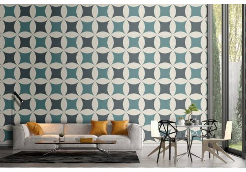Aqua green vintage geometric wallpaper decoration.