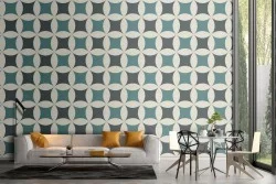 Carta da Parati decorazione geometrica vintage verde acqua.