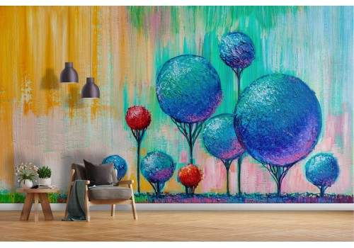 Abstract painted wallpaper trees 2