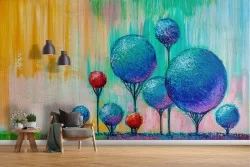 Abstract painted wallpaper trees