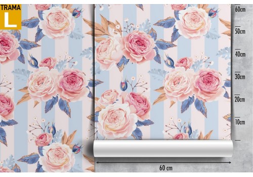 Vintage nature wallpaper with pink flowers and stripes. 2