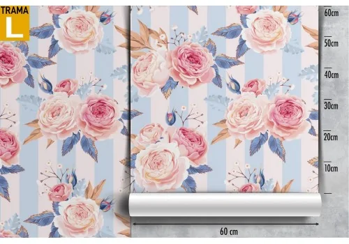 Vintage nature wallpaper with pink flowers and stripes. 2