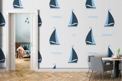 Wallpaper with stylized boat decoration.
