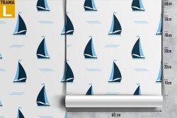 Wallpaper with stylized boat decoration.