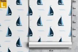 Wallpaper with stylized boat decoration.
