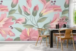 Tropical nature pink flowers wallpaper pattern.