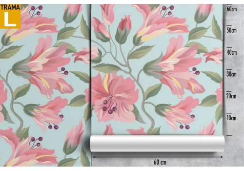 Tropical nature pink flowers wallpaper pattern. 2