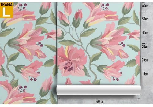 Tropical nature pink flowers wallpaper pattern. 2