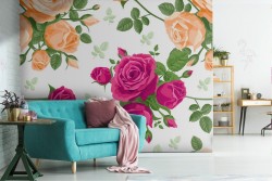 Carta da Parati rose fucsia natura vintage pattern.