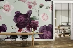 Purple flowers modern nature pattern wallpaper.