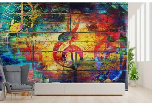 Musical notes abstract painted wallpaper