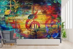 Musical notes abstract painted wallpaper
