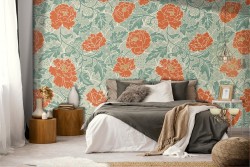 Vintage orange flowers wallpaper nature pattern.