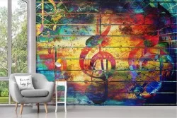 Musical notes abstract painted wallpaper