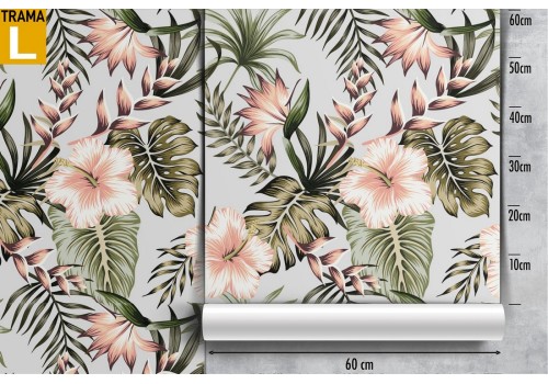 Tropical pink flowers vintage nature wallpaper and green leaves. 2