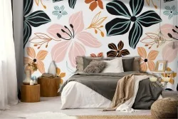 Carta da Parati fiori rosa e blu natura design moderno.