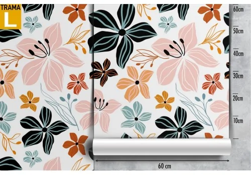 Carta da Parati fiori rosa e blu natura design moderno. 2