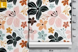 Pink and blue flowers wallpaper nature modern design.