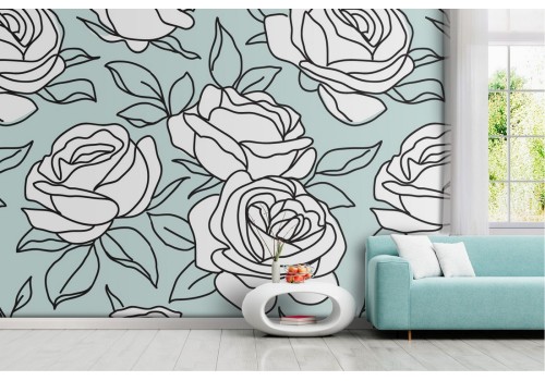 Vintage nature wallpaper with stylized white flowers.