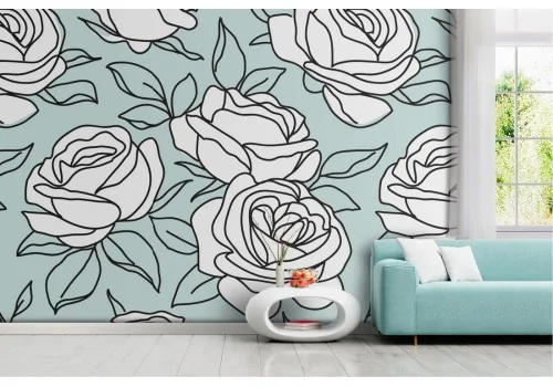 Vintage nature wallpaper with stylized white flowers.