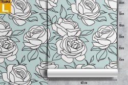 Vintage nature wallpaper with stylized white flowers.