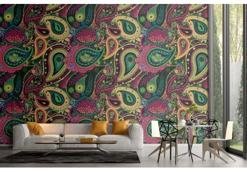 Carta da Parati decorazione vintage gialla e rosa.