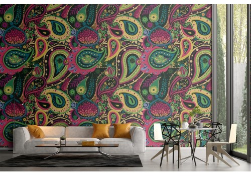 Yellow and pink vintage wallpaper decoration.