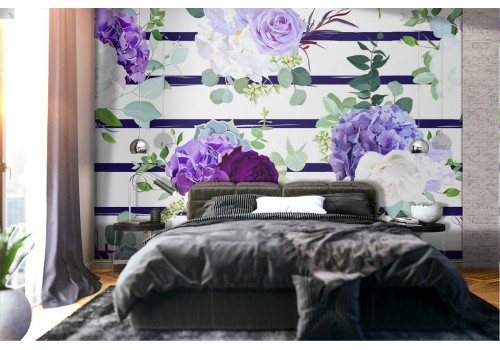 Carta da Parati fiori bianchi e viola natura moderna.