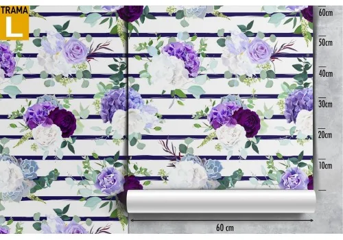 Carta da Parati fiori bianchi e viola natura moderna. 2