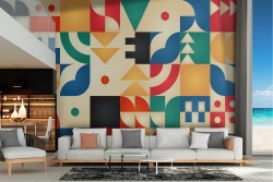 Wallpaper with symbols and geometries from the '70s